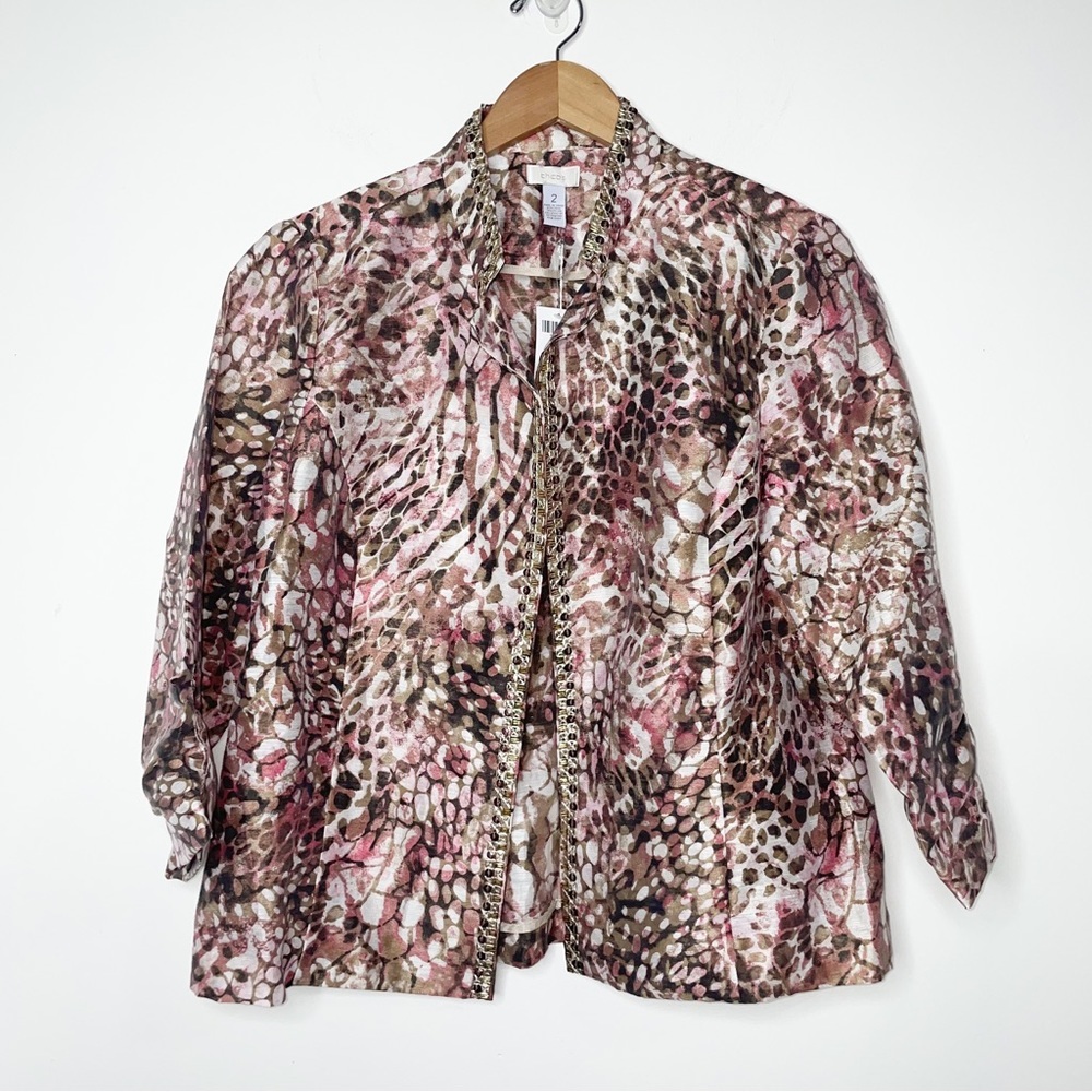 NWT CHICO'S Bernita Animal Pattern Caliente Coral Open Jacket - Picture 11 of 13